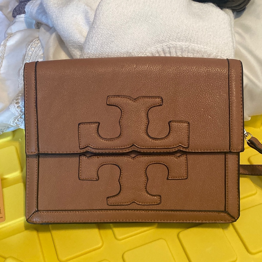 Tory Burch Tan Leather Logo Messenger Bag